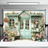 Blau Tür Bunt Blumen Hase Ostern Hintergrund